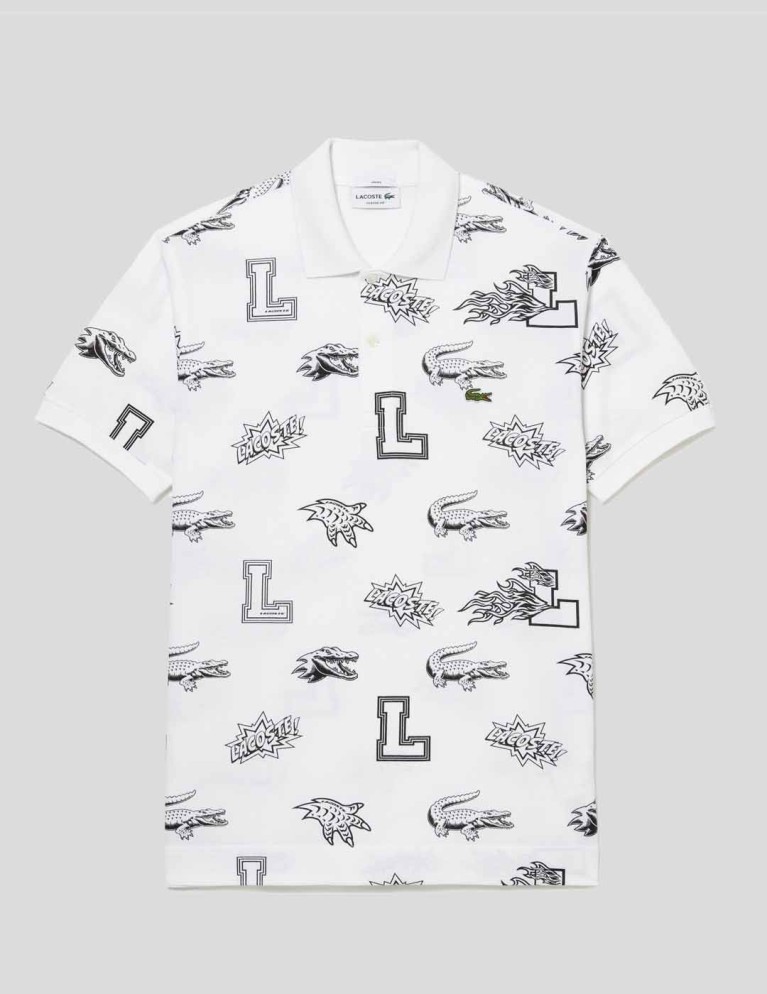 Camicia da vacanza polo LASOSTE con stampa bianca personalizzata